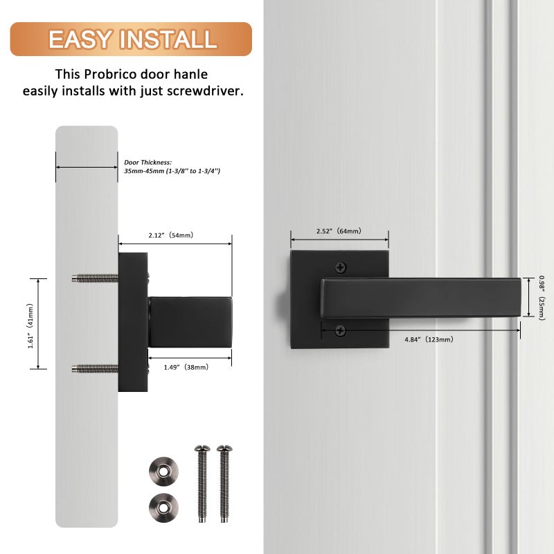 Probrico 6 Pack Door Lever Dummy Lever Door Handle for Closets French Doors,Square Dummy Door Lever,Non-Turning Single Side Pull with Black Finish,Easy Installation Pull Only Lever Set - Image 3